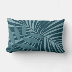 palm & tropical leaf abstract in blue green gray lumbar pillow