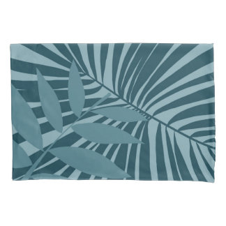 palm & tropical leaf abstract in blue green gray pillow case
