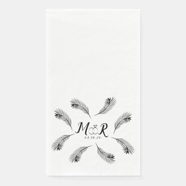 Palm Tropical Leaf Ring Wedding Logo  Paper Guest Towels (Front)