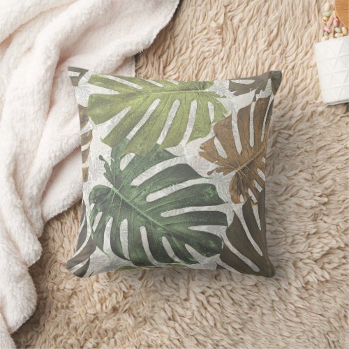 Palm tropical leaves throw pillow
