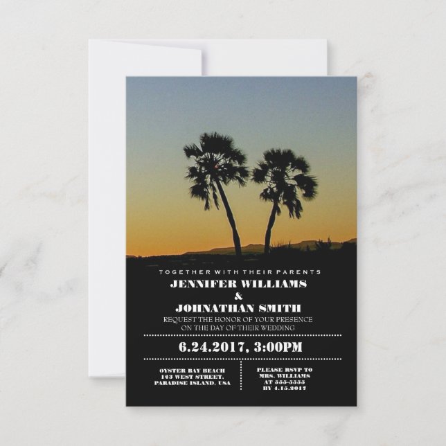 Palm Typography Destination Wedding Invitations (Front)