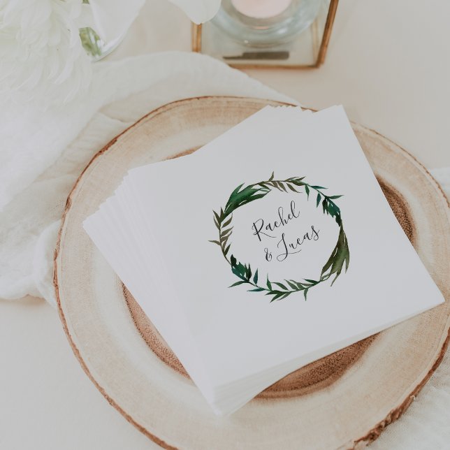 Palm Wreath Personalized Wedding Napkins (Creator Uploaded)