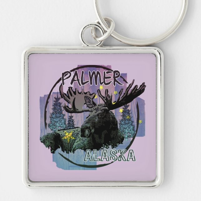 Palmer Alaska rustic moose keychain (Front)