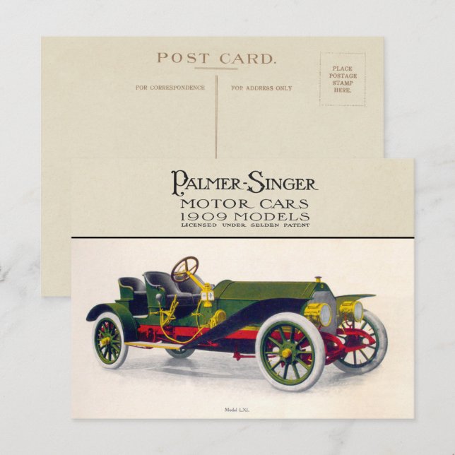 Palmer-Singer Motor Cars, 1909 Postcard (Front/Back)