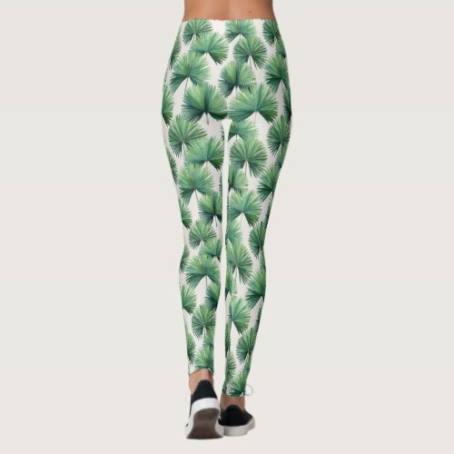 Palmetto Fan Palm Tree Leaves Botanical Tropical Leggings