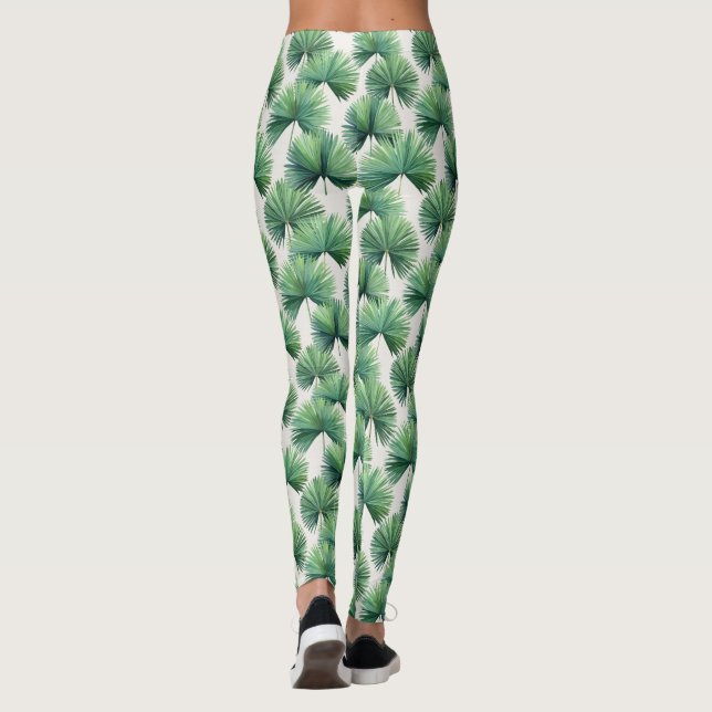 Palmetto Fan Palm Tree Leaves Botanical Tropical Leggings (Back)