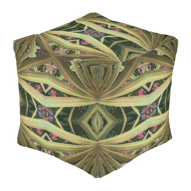 Palmetto Pattern Outdoor Pouf (Angled Front)
