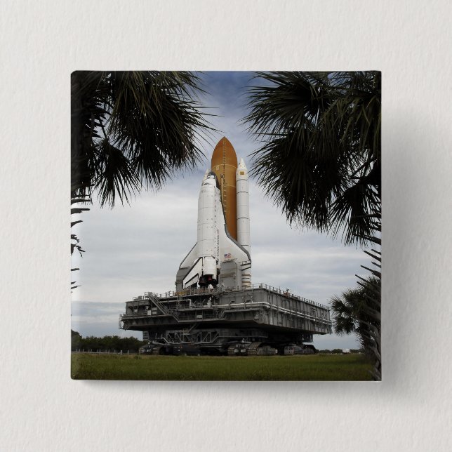 Palmetto trees frame space shuttle Endeavour Button (Front)