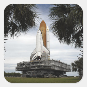 Palmetto trees frame space shuttle Endeavour Square Sticker