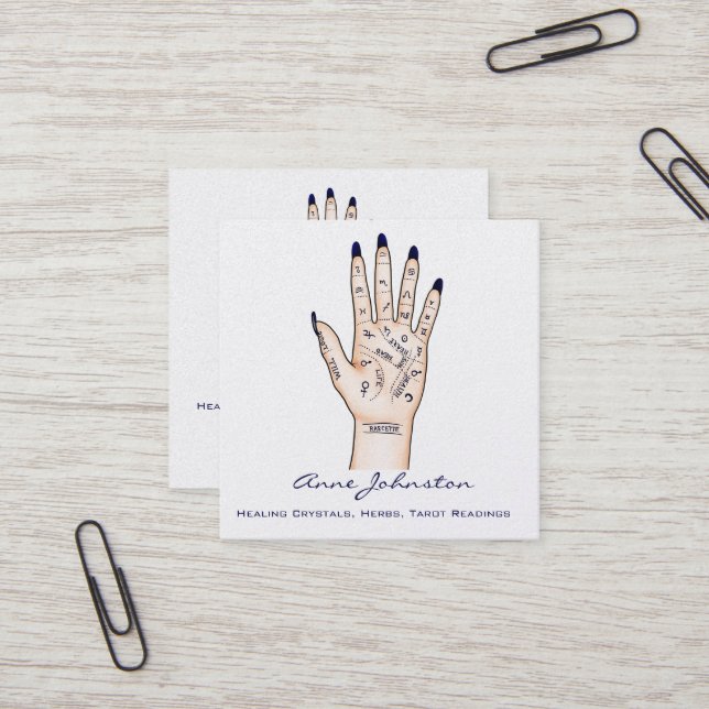 Palmistry Occult Square Business Card (Front/Back In Situ)