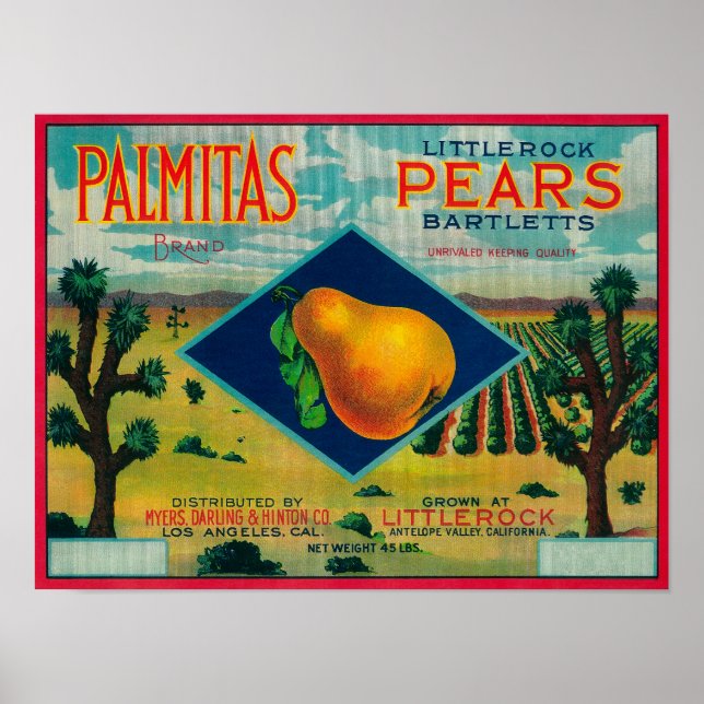 Palmitas Pear Crate LabelAntelope Valley, CA Poster (Front)