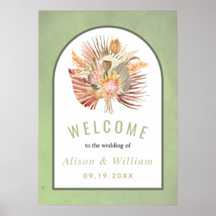 Palmm and pampas grass sage green welcome wedding poster