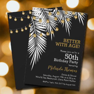 Palms 50th Black and Gold Birthday Party Invitation