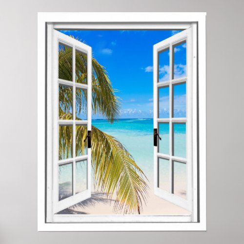 Palms and Beach Artificial Window View Poster