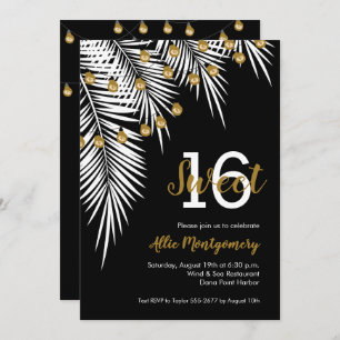 Palms and Light Strings Sweet 16 Birthday Party Invitation