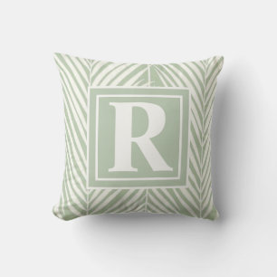 Palms and Monogram Beach House Throw Pillow