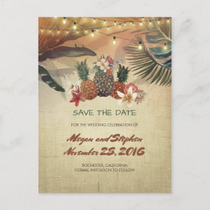 Palms and Pineapples Rustic Beach Save the Date Announcement Postcard