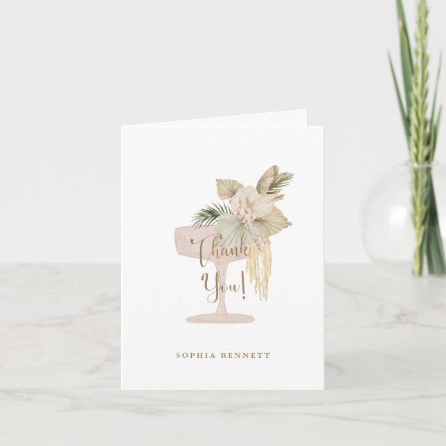 Palms and Prosecco Bridal Shower Thank You Card (Front)