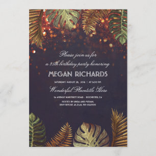 Palms and String Lights Beach Birthday Party Invitation