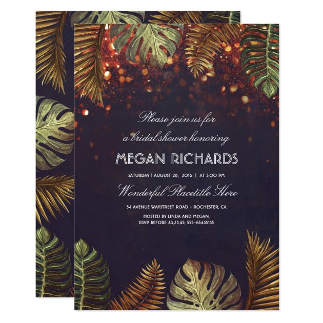 Palms And String Lights Beach Bridal Shower Invitation