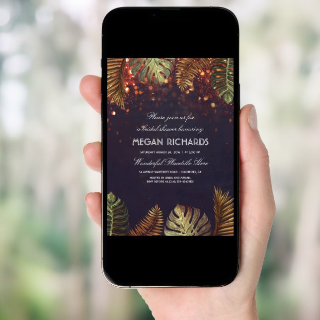 Palms and String Lights Beach Bridal Shower Invitation (Front Digital)