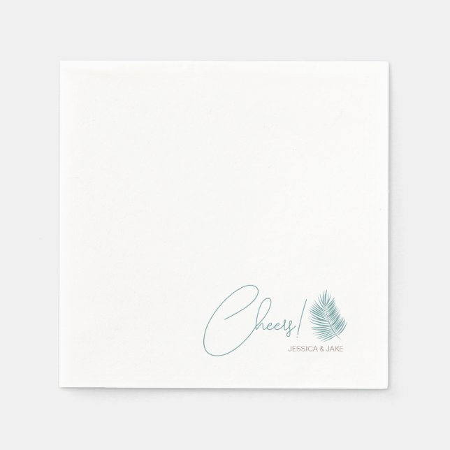 Palms Aqua • Pretty Coastal Modern Wedding Napkins (Front)