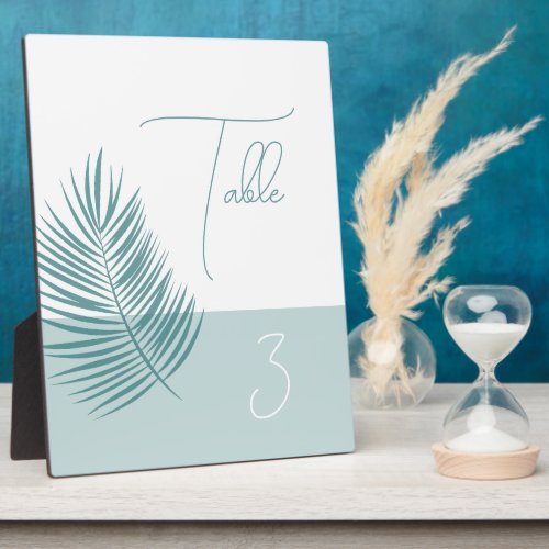 Palms Aqua Table Number  Coastal Modern Sign Plaque