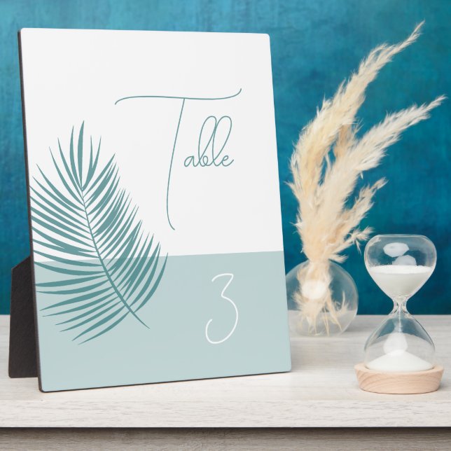 Palms Aqua Table Number • Coastal Modern Sign Plaque (Side)