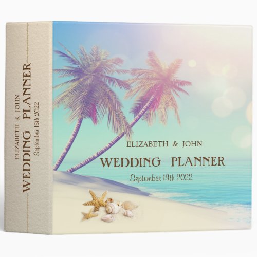 Palms Beach Seashells Wedding 3 Ring Binder