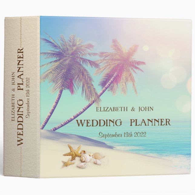 Palms Beach Seashells Wedding 3 Ring Binder (Front/Spine)