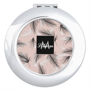 Palms Black White Earthy Tone Pink Monogrammed   Compact Mirror