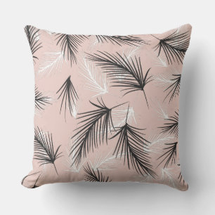 Palms Black White Earthy Tone Pink Throw Pillow