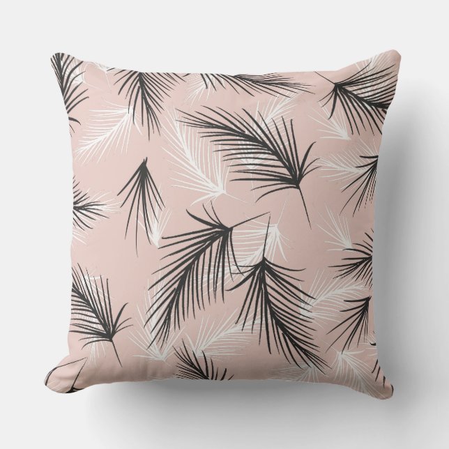 Palms Black White Earthy Tone Pink Throw Pillow (Front)