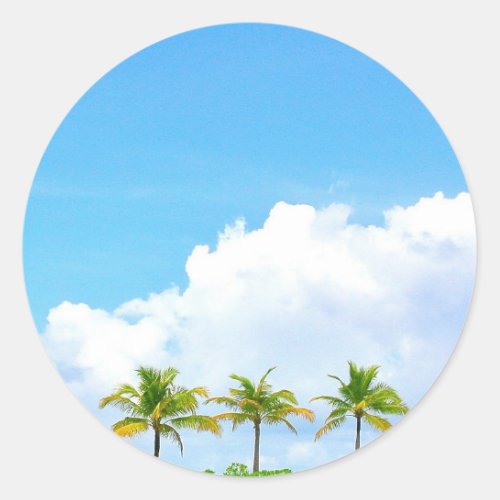 Palms Blue Sky And Clouds Blank Template Classic Round Sticker