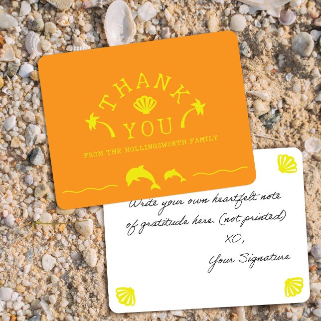 Palms & Dolphins Orange & Yellow Personalized Thank You Card (Creator Uploaded)