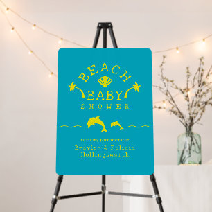 Palms & Dolphins Teal & Yellow Beach Baby Shower Foam Board