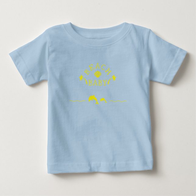 Palms & Dolphins Yellow Beach Baby Baby T-Shirt (Front)