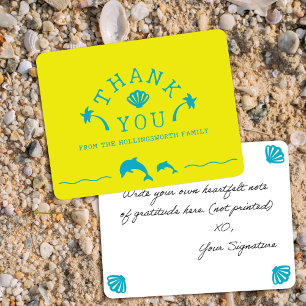 Palms & Dolphins Yellow & Teal Personalized Thank You Card