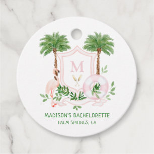 Palms Flamingo Monogram Crest Bachelorette Favor Tags