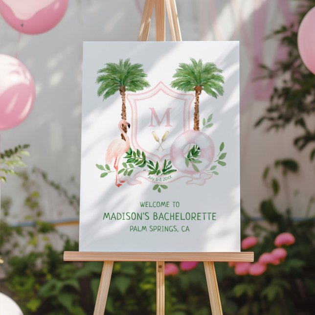 Palms Flamingo Monogram Crest Bachelorette  Foam Board (Creator Uploaded)