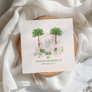 Palms Flamingo Monogram Crest Bachelorette  Napkins