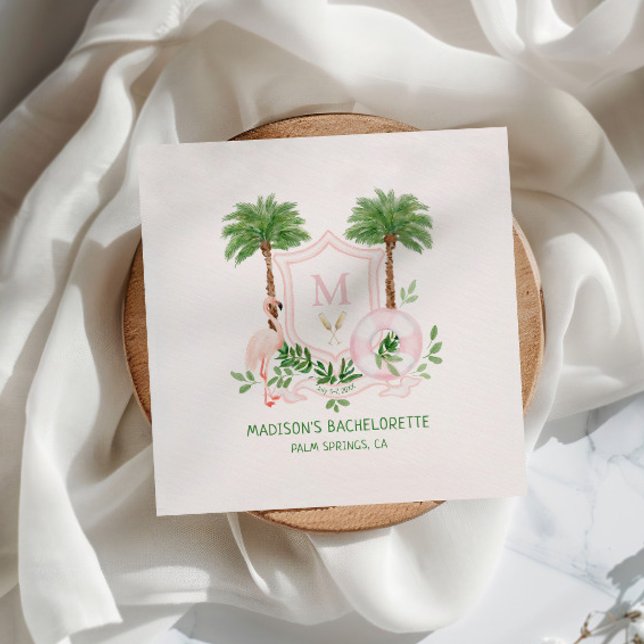 Palms Flamingo Monogram Crest Bachelorette  Napkins (Creator Uploaded)