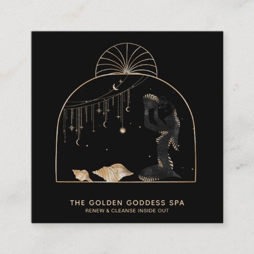  Palms Moon Stars Golden Goddess Sea Shells Urn Square Business Card