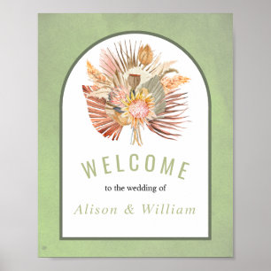 Palms, pampas grass sage green welcome wedding  poster