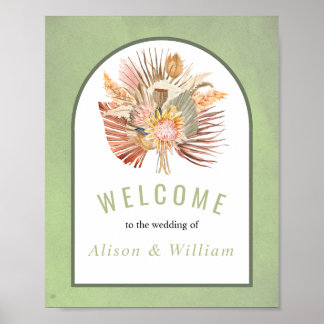Palms, pampas grass sage green welcome wedding  poster