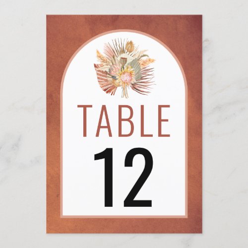 Palms pampas grass terracotta wedding table number