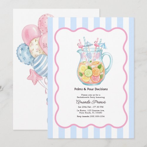 Palms & Pour Decisions Palm Beach Bachelorette Invitation