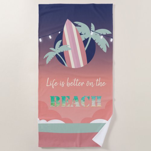 PalmsSurfboardString Lights Beach Beach Towel