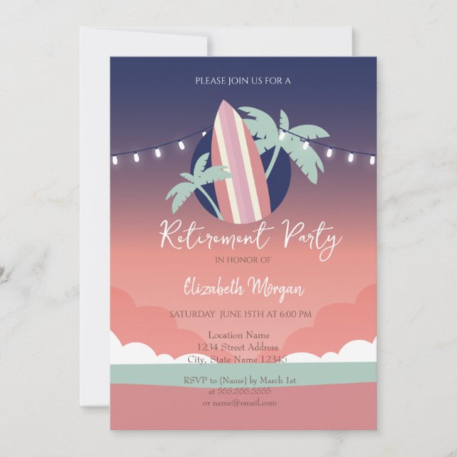Palms Surfing Board Retirement  Invitation (Front)