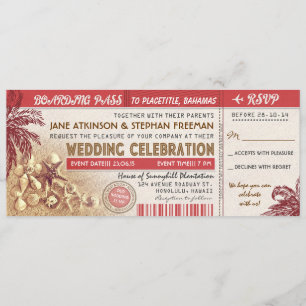 palms wedding boarding pass tickets invitation